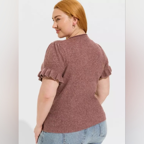 NWT Torrid Vegan Cashmere Pullover V-Neck Ruffle Elbow Sleeve Sweater - Picture 2 of 16